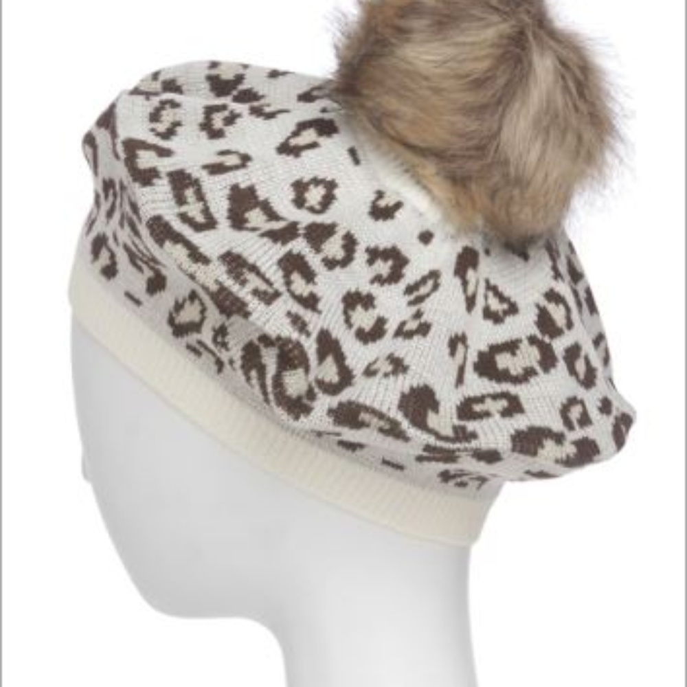 Beige and Brown Animal Print Beret